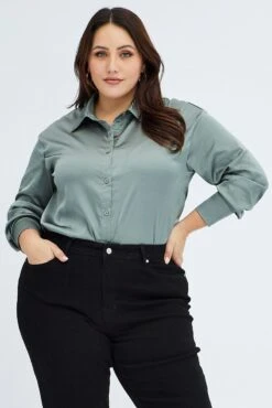 Green Relaxed Shirt Long Sleeve Satin