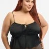 Black Satin Cami Top Ruched Bust