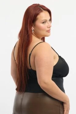 Black Satin Cami Top Ruched Bust -You And All Fashion Store cwc2474c 35rb black 3