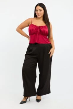 Red Satin Cami Top Ruched Bust -You And All Fashion Store cwc2474c 35rb red 3