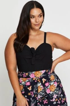 Black Tie Front Bodysuit Sleeveless -You And All Fashion Store cwc25004 81lb black 4 1