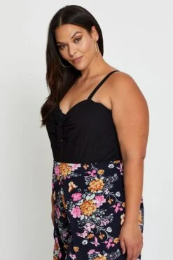 Black Tie Front Bodysuit Sleeveless -You And All Fashion Store cwc25004 81lb black 5 1