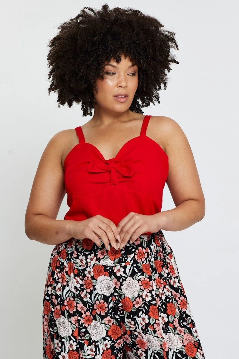 Red Tie Front Bodysuit Sleeveless 1 Red Tie Front Bodysuit Sleeveless