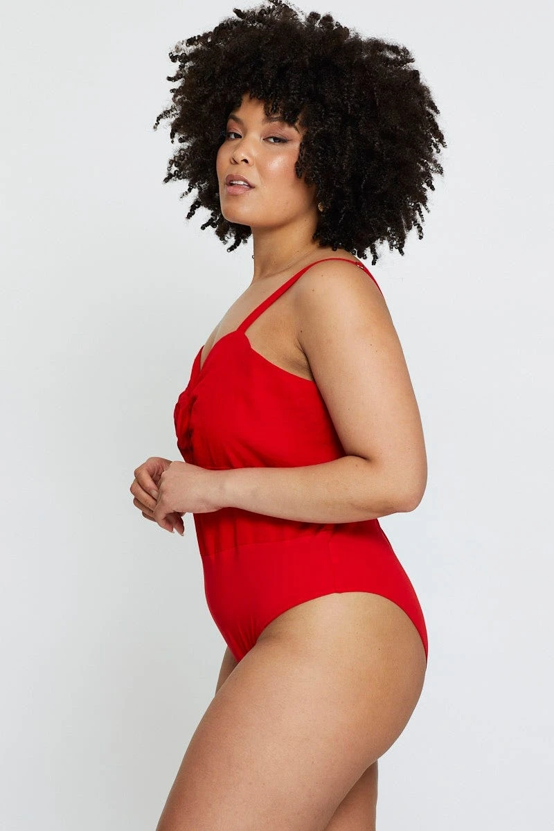 Red Tie Front Bodysuit Sleeveless 2 Red Tie Front Bodysuit Sleeveless - Image 2