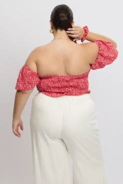 Red Ditsy Crop Top Short Sleeve Ruched Bust -You And All Fashion Store cwc2501g 47r ditsy 5