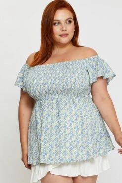 Floral Print Off The Shoulder Top Short Sleeve -You And All Fashion Store cwc25447 33lb flroal prt 3