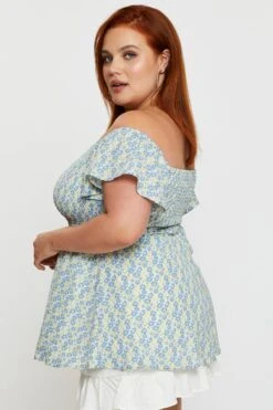 Floral Print Off The Shoulder Top Short Sleeve -You And All Fashion Store cwc25447 33lb flroal prt 4