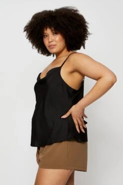 Black Satin Bodysuit Cowl Neck -You And All Fashion Store cwc25479 81lb black 4