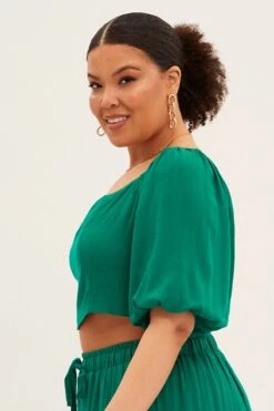 Green Crop Top Short Sleeve Square Neck -You And All Fashion Store cwc2554kx 34r green 5