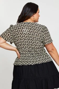 Floral Print Peplum Top Short Sleeve Plisse -You And All Fashion Store cwc25557 36l floral prt 5 1