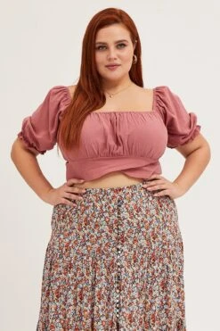 Pink Short Sleeve Tie Back Crop Top