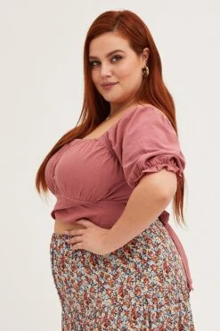 Pink Short Sleeve Tie Back Crop Top -You And All Fashion Store cwc25579 35lb rose 4 1 1