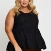 Black Tiered Top Sleeveless Linen Blend