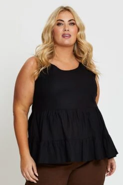 Black Tiered Top Sleeveless Linen Blend -You And All Fashion Store cwc25758 42lb black 3
