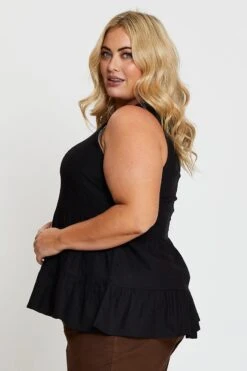 Black Tiered Top Sleeveless Linen Blend -You And All Fashion Store cwc25758 42lb black 4