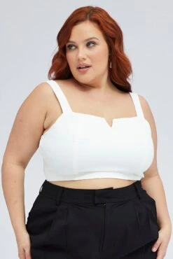 White Crop Top Sleeveless V-wire -You And All Fashion Store cwc31899x 81r white 3