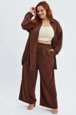 Brown Oversized Shirt Satin Long Sleeve -You And All Fashion Store cwc32118x 36a chocolate 3