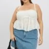 White Broderie Cami Top Ruched Bust
