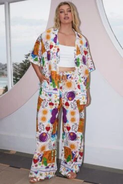 Multi Abstract Relaxed Shirt Short Sleeve Linen Blend -You And All Fashion Store cwc3466ix 47r abstract 3