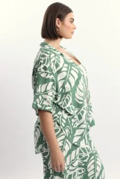 Green Abstract Relaxed Shirt Short Sleeve Linen Blend -You And All Fashion Store cwc3466lgx 47rb abstract 4