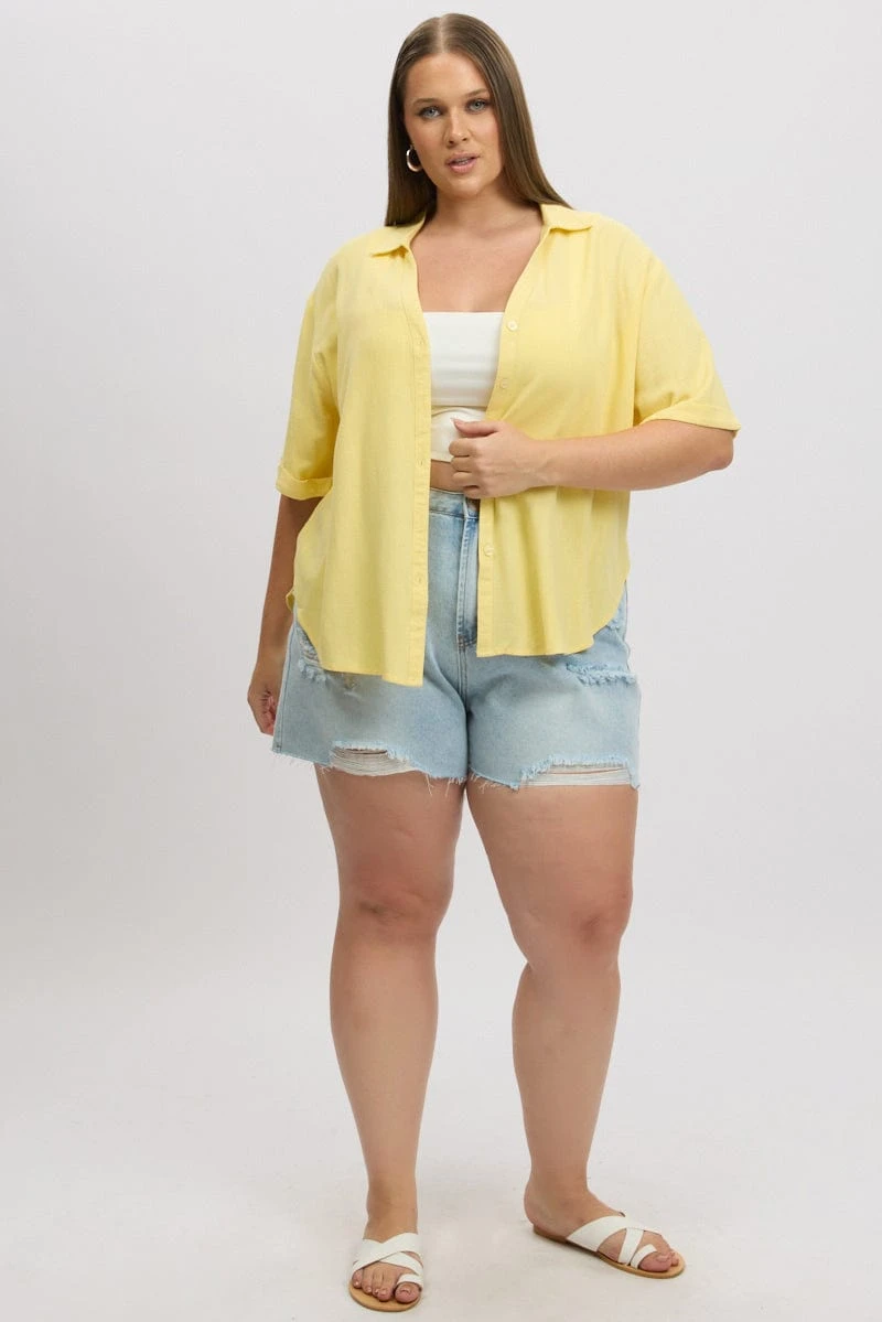 Yellow Relaxed Shirt Short Sleeve Linen Blend 2 Yellow Relaxed Shirt Short Sleeve Linen Blend - Image 2