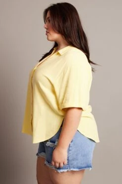 Yellow Relaxed Shirt Short Sleeve Linen Blend 9 Yellow Relaxed Shirt Short Sleeve Linen Blend -You And All Fashion Store cwc3466lx 47r yellow 4