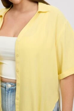 Yellow Relaxed Shirt Short Sleeve Linen Blend 11 Yellow Relaxed Shirt Short Sleeve Linen Blend -You And All Fashion Store cwc3466lx 47r yellow 6