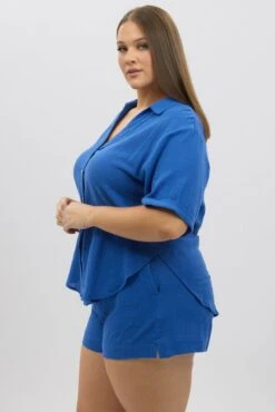 Blue Relaxed Shirt Short Sleeve -You And All Fashion Store cwc3466rx 47rb cobalt 4