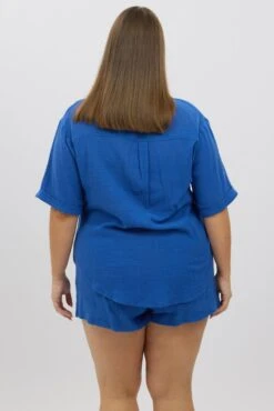 Blue Relaxed Shirt Short Sleeve -You And All Fashion Store cwc3466rx 47rb cobalt 5