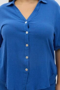 Blue Relaxed Shirt Short Sleeve -You And All Fashion Store cwc3466rx 47rb cobalt 6