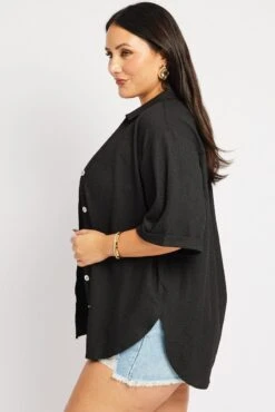 Black Textured Shirt Short Sleeve -You And All Fashion Store cwc3466tc 47r black 4