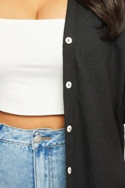 Black Textured Shirt Short Sleeve -You And All Fashion Store cwc3466tc 47r black 6