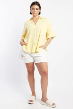 Yellow Textured Shirt Short Sleeve -You And All Fashion Store cwc3466tc 47rb butter 3