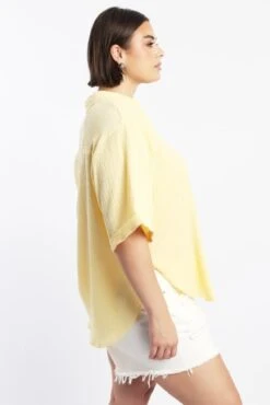 Yellow Textured Shirt Short Sleeve -You And All Fashion Store cwc3466tc 47rb butter 4