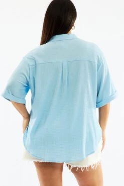 Blue Textured Shirt Short Sleeve -You And All Fashion Store cwc3466tc 47rb light blue 5