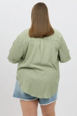 Green Relaxed Shirt Short Sleeve Textured -You And All Fashion Store cwc3466tt 47r sage 5