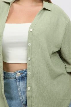 Green Relaxed Shirt Short Sleeve Textured -You And All Fashion Store cwc3466tt 47r sage 6