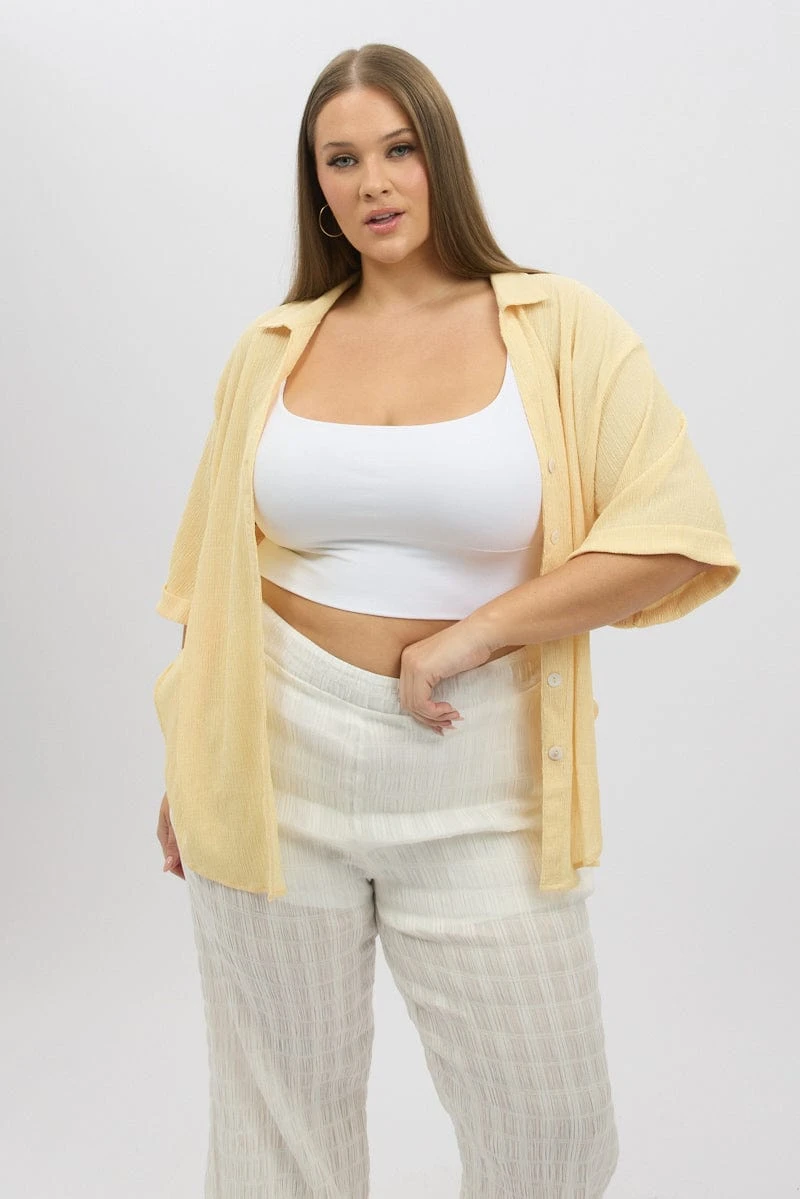 Yellow Relaxed Shirt Short Sleeve Textured 1 Yellow Relaxed Shirt Short Sleeve Textured