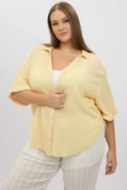 Yellow Relaxed Shirt Short Sleeve Textured 8 Yellow Relaxed Shirt Short Sleeve Textured -You And All Fashion Store cwc3466tt 47r yellow 3