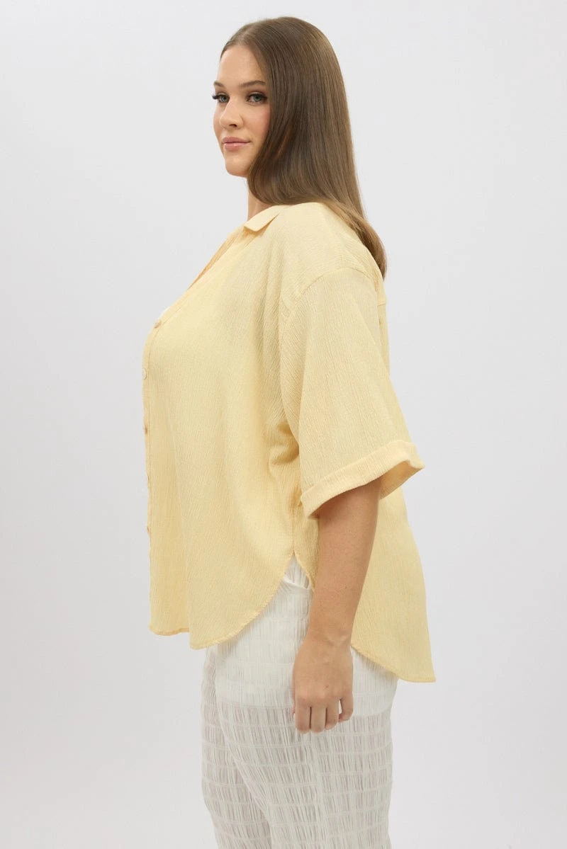 Yellow Relaxed Shirt Short Sleeve Textured 4 Yellow Relaxed Shirt Short Sleeve Textured - Image 4