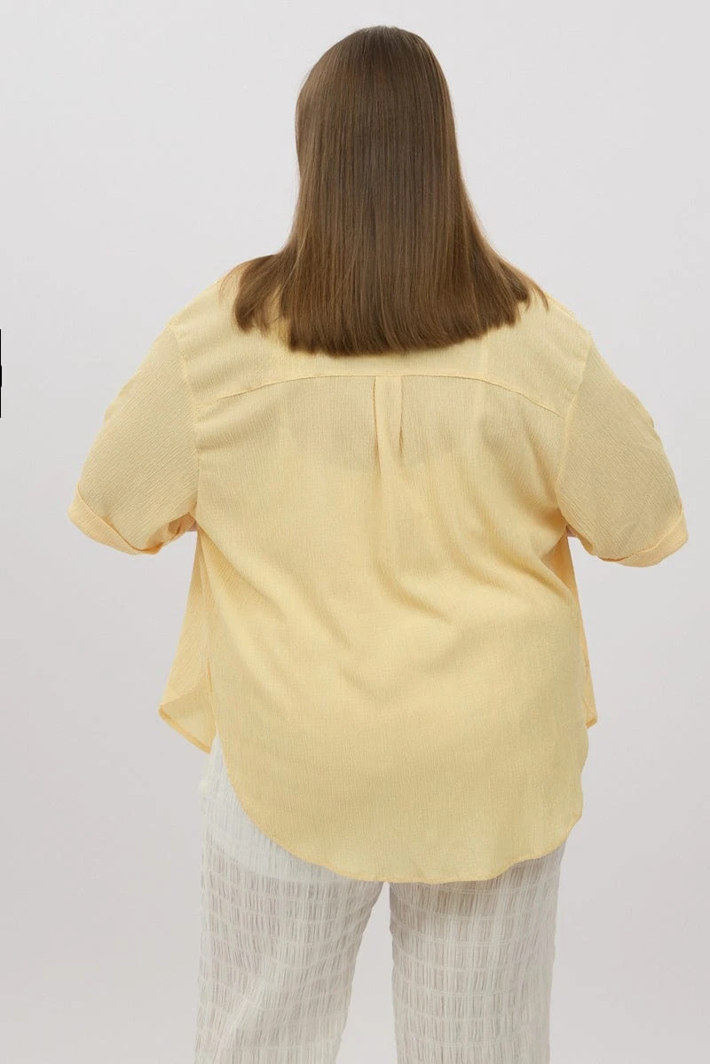 Yellow Relaxed Shirt Short Sleeve Textured 5 Yellow Relaxed Shirt Short Sleeve Textured - Image 5