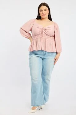 Pink Peplum Top Ruched Bust