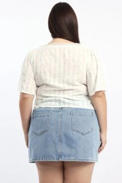 Blue Ditsy Tie Front Top Short Sleeve Lace Trim -You And All Fashion Store cwc3630 123rb ditsy 4