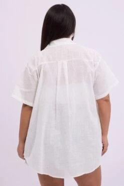 White Embroidery Shirt Short Sleeve Linen Blend -You And All Fashion Store cwc3676ex 47rb white 5
