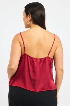 Red Satin Cami Top -You And All Fashion Store cwc3728 123rb burgundy 5