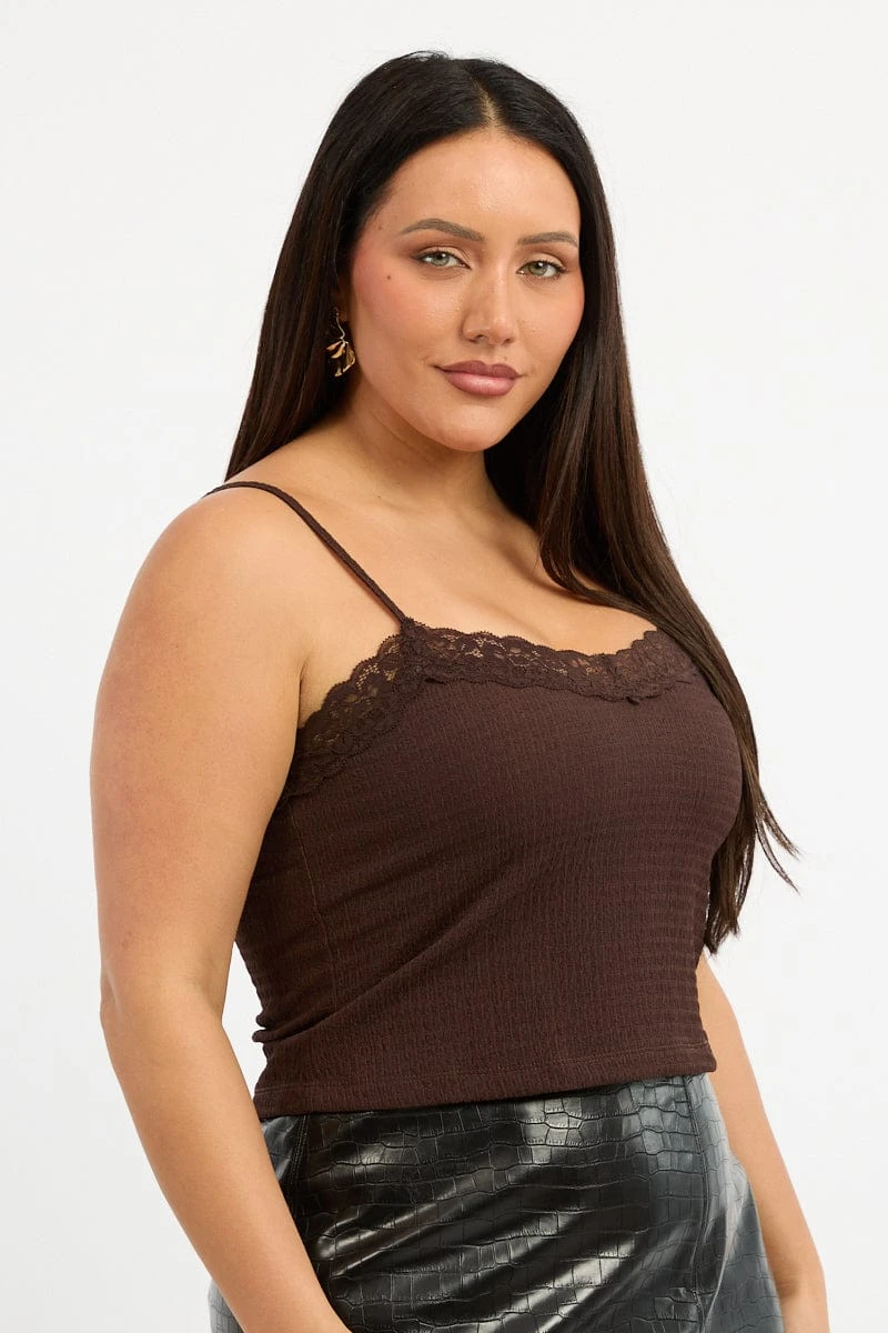 Brown Lace Cami Top Textured 3 Brown Lace Cami Top Textured - Image 3