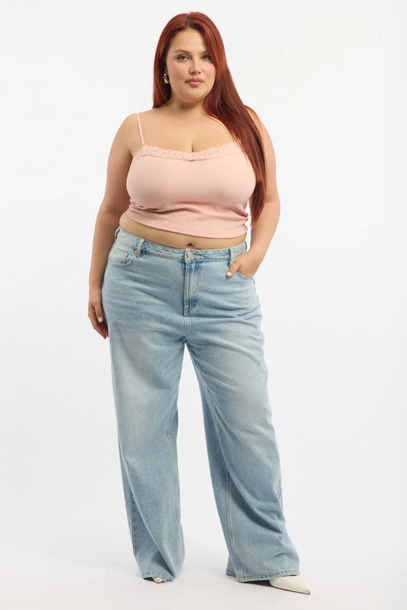 Pink Lace Cami Top Textured 2 Pink Lace Cami Top Textured - Image 2