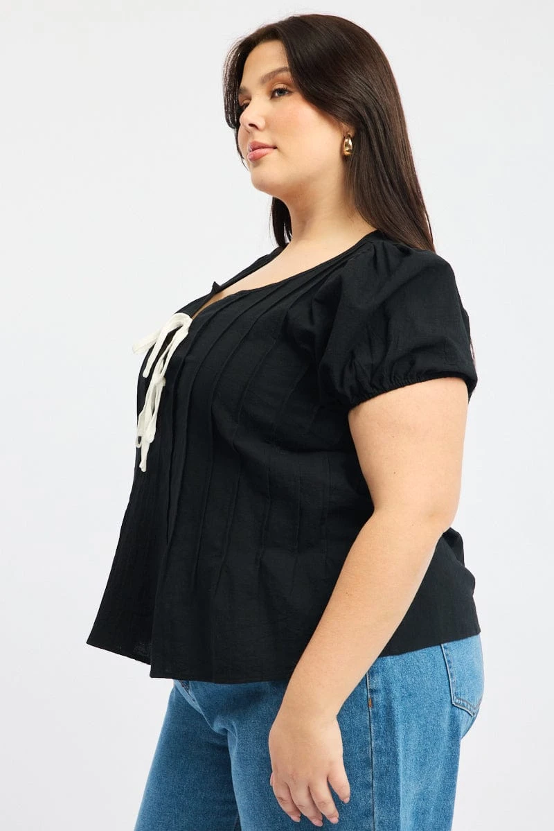 Black Tie Front Top Short Sleeve 3 Black Tie Front Top Short Sleeve - Image 3