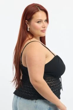 Black Lace Top Sleeveless Ruched Bust -You And All Fashion Store cwc3742 127r black 3