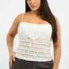 White Lace Top Sleeveless Ruched Bust